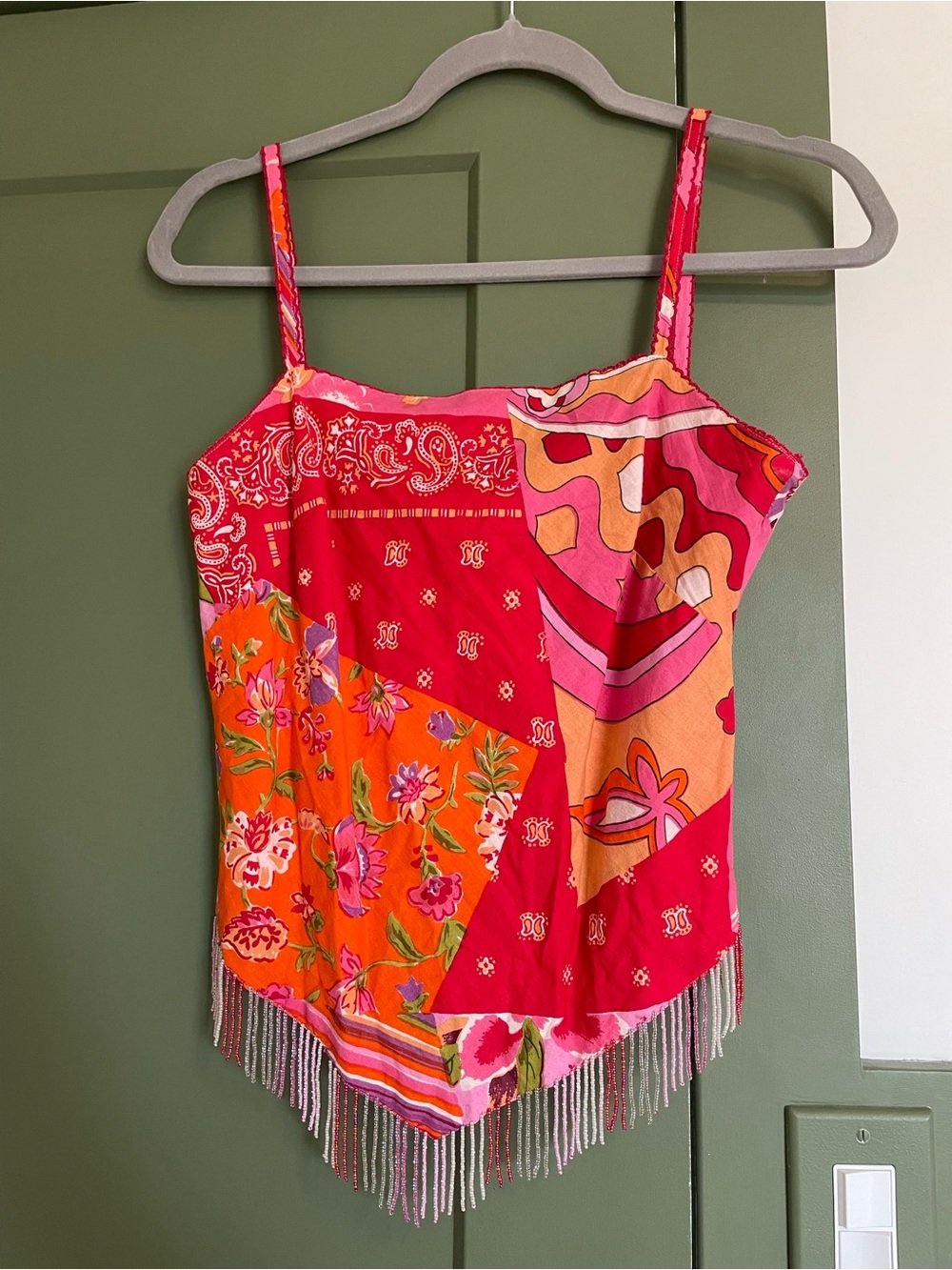 Vintage Rene Derhy Beaded Bandana Patchwork Top